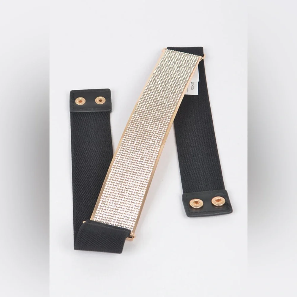 Rhinestone Metallic Plaque Elastic Statement Belt - Picture 5 of 7